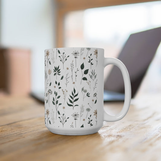 Elegant Stems Floral Line Art Coffee Mug - Elegant Ceramic Mug with Minimalist Flower Design - Perfect Gift for Coffee and Tea Lovers (11oz, 15oz)