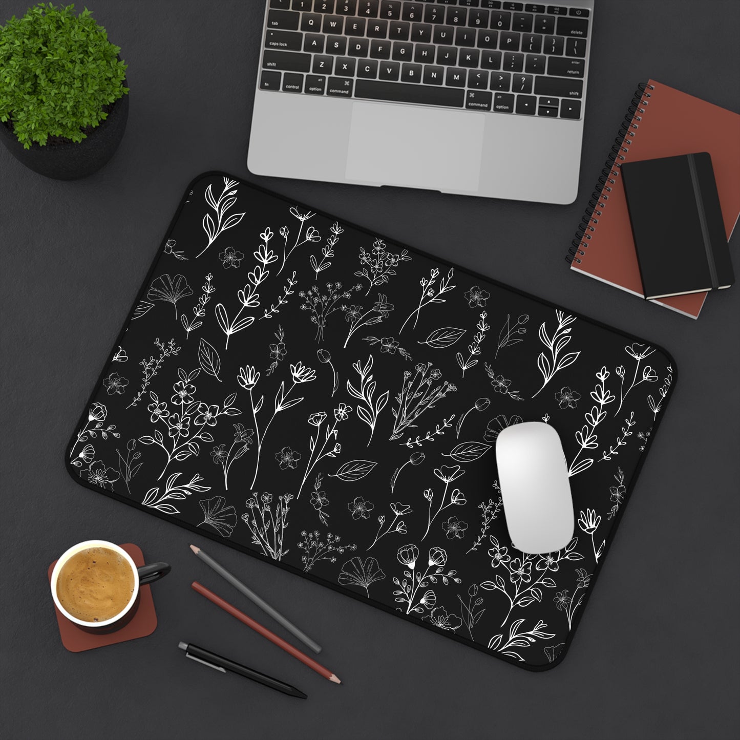 Wildflower Joy Desk Mat - Elegant Floral Line Art Desk Pad for Stylish Workspaces, Desk Mat